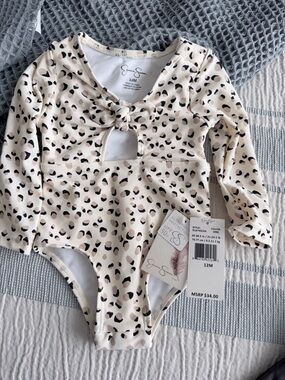 Jessica Simpson Cream and Black Leopard-Print Long Sleeve One-Piece